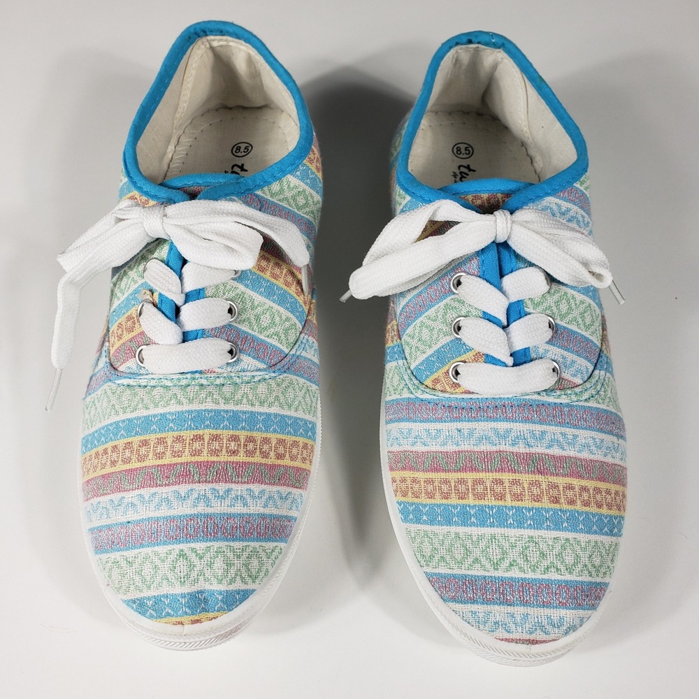 Twisted Tennis 128 Womens 8.5 Multi Color Boho‎ Geometric Textile Sneakers Shoes